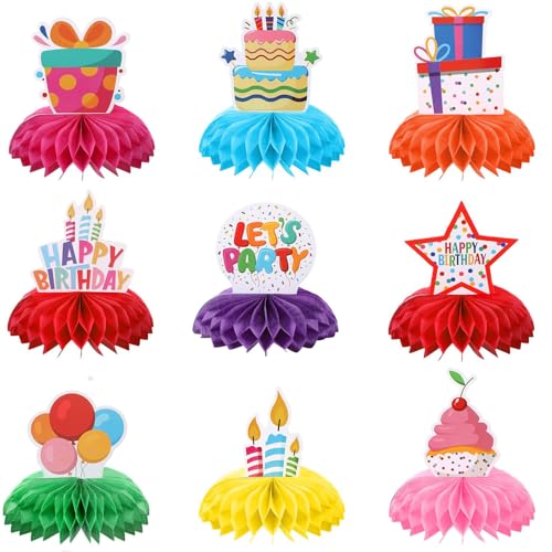 JOOTUEPO Geburtstagstischdekorationen, 9 Stück, bunte Geburtstags-Waben-Mittelaufsätze, Kuchenaufsätze, Happy Birthday-Dekorationsset, Regenbogen-Geburtstagsdekoration für Kinderparty-Zubehör JOOTUEPO Geburtstagstischdekorationen, 9 Stück, bunte Geburtstags-Waben-Mittelaufsätze, Kuchenaufsätze, Happy Birthday-Dekorationsset, Regenbogen-Geburtstagsdekoration für Kinderparty-Zubehör von JOOTUEPO