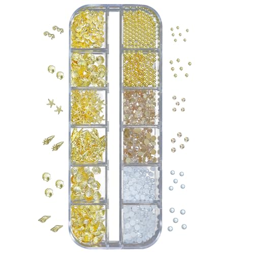 JOOTUEPO Sommer Muschel Nagelkunst Charme, goldener Strand Meer Nagel Schmuck, Meer Thema Nagelstein für Frauen Acryl Nagel Meer (Gold) von JOOTUEPO