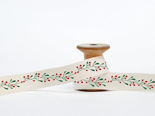 Band mit Girlanden-Druck, rote Stechpalme und grüne Blätter, 15 mm, 9 m, Baumwollband für Weihnachtsverpackung, Neujahrsgeschenke, Urlaubsgeschenke Band mit Girlanden-Druck, rote Stechpalme und grüne Blätter, 15 mm, 9 m, Baumwollband für Weihnachtsverpackung, Neujahrsgeschenke, Urlaubsgeschenke von JOOYZ