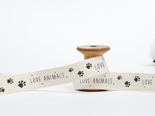 Band mit Tiermotiven, 15 mm, 9 m, Baumwollband für Tierliebhaber, Geschenke, Pfotenabdruck-Wickeln, tierfreundliche Verpackung, niedliche Etiketten von JOOYZ