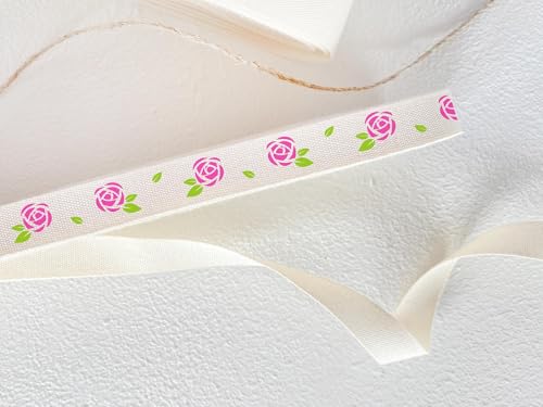 Baumwollband mit rosafarbenen Rosen, 10 mm, 9 m, florales gewebtes Band für romantische und Gartenprojekte von JOOYZ