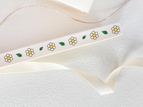Bedrucktes Baumwollband mit Gänseblümchen-Motiv, 10 mm, 9 m, Frühlingsblumen-Twill-Band für Hochzeit und Geschenkverpackung von JOOYZ