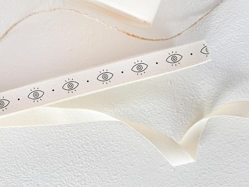 Bedrucktes Baumwollband mit bösem Blick, 10 mm, 9 m, schützendes Boho-Twill-Klebeband für Verpackung und Geschenkverpackung von JOOYZ