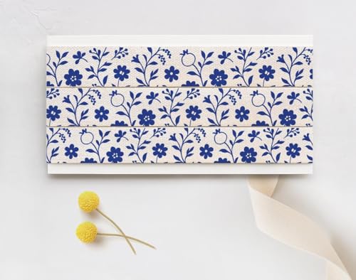 Blaues China-Blumen-Baumwollband – 15 mm, 9 m, Porzellan-inspiriertes marineblaues Klebeband mit Granatapfel, Ranken, elegante Verpackung, Geschenke Blaues China-Blumen-Baumwollband – 15 mm, 9 m, Porzellan-inspiriertes marineblaues Klebeband mit Granatapfel, Ranken, elegante Verpackung, Geschenke von JOOYZ