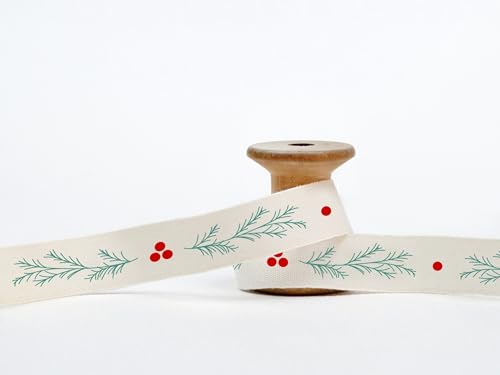 Festliches Weihnachtsband, Beere und Kiefer, 15 mm, 9 m, Baumwollband für Geschenke, Stechpalmenverpackung, Urlaubsgeschenke, saisonale Dekoration Festliches Weihnachtsband, Beere und Kiefer, 15 mm, 9 m, Baumwollband für Geschenke, Stechpalmenverpackung, Urlaubsgeschenke, saisonale Dekoration von JOOYZ