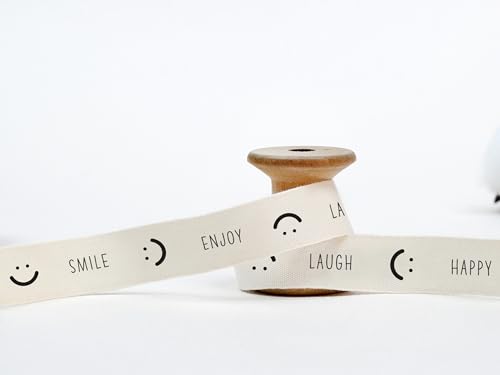 Geschenkband mit Smiley-Druck, 100 % Baumwolle, Geschenkband für natürliche Geschenke, Geschenke, 20 Yards, 15 mm, Emoji-bedrucktes Band von JOOYZ
