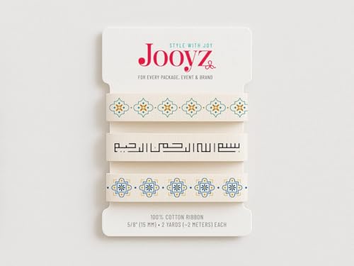 Islamisches Band-Set, 15 mm, Baumwolle, Bismillah-Kalligraphie, islamische Muster, Eid & Ramadan, Geschenkpapier, arabische Hochzeitsgeschenke, 3 Stück von JOOYZ
