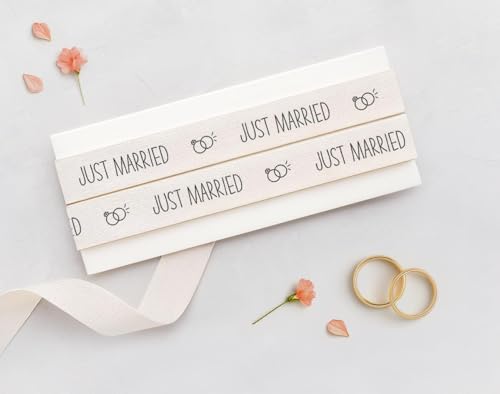 Just Married Band – 15 mm, 9 m Baumwollband für Hochzeitsgeschenke, Brautgeschenke, Einladungsbänder, Tischdekoration von JOOYZ