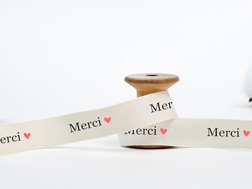 Merci Baumwollband mit Herz – 15 mm, 9 m, französisches Dankesband zum Verpacken, Kundengeschenke, Hochzeitsgeschenke von JOOYZ