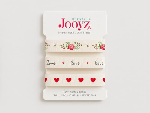 Romantisches Band-Set, 15 mm, Baumwolle, Rosen, Liebesschrift, rote Herzen, Verpackung, Hochzeit, Valentinstag, Geschenkpapier, 3 Stück von JOOYZ