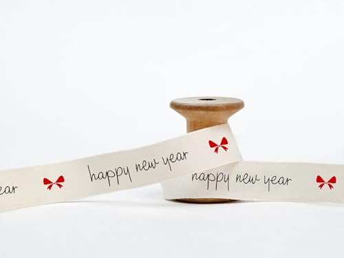 Rotes Schleifenband, Frohes neues Jahr, 15 mm, 9 m, Baumwollband für Neujahrsgeschenke, Urlaubsverpackung, Weihnachtsgeschenke, festliche Dekoration Rotes Schleifenband, Frohes neues Jahr, 15 mm, 9 m, Baumwollband für Neujahrsgeschenke, Urlaubsverpackung, Weihnachtsgeschenke, festliche Dekoration von JOOYZ