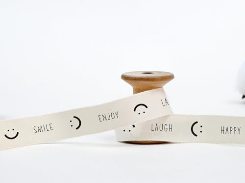 Smile Ribbon with Happy Words - 5/8"(15mm), 9Yards (9m) Cotton Tape for Positive Packaging, Cheerful Gifts, Laugh & Enjoy Wrap von JOOYZ