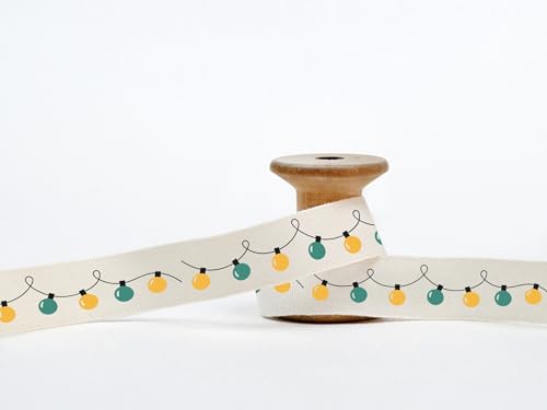 Weihnachts-Lichterband, gelbe und grüne Glühbirnen – 15 mm, 9 m Baumwollband zum Verpacken von funkelnden Feiertagsgeschenken, Neujahrspaketen Weihnachts-Lichterband, gelbe und grüne Glühbirnen – 15 mm, 9 m Baumwollband zum Verpacken von funkelnden Feiertagsgeschenken, Neujahrspaketen von JOOYZ