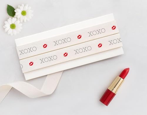 XOXO & Kiss Band - 5/8" (15mm), 10Yards (9m) Baumwollband für Valentinstagsgeschenke, romantische Verpackung, Liebesnotizen, rote Lippen Dekor von JOOYZ