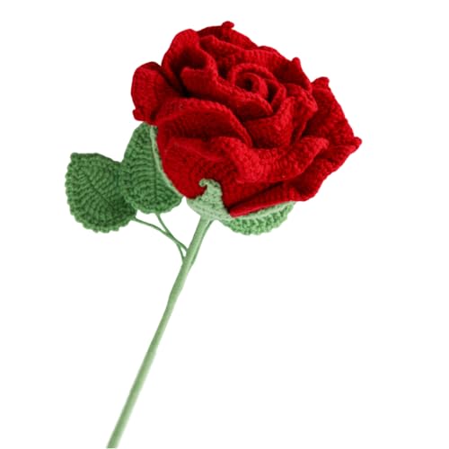 JOPOYOCO Crochet Blumen,Häkelblumen, 1 Stück gestrickte künstliche Wolle Groß Rot Rose für Muttertag Mädchen Geschenk Hochzeit Bouquet Jahrestag Valentinstag Frauen Tag von JOPOYOCO
