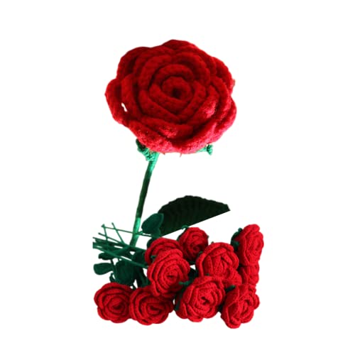 JOPOYOCO Crochet Blumen,Häkelblumen, 1 Stück gestrickte künstliche Wolle rote Rose für Muttertag Mädchen Geschenk Hochzeit Bouquet Jahrestag Valentinstag Frauen Tag von JOPOYOCO