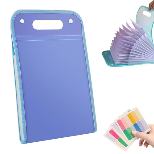 Fächermappe, A4, mit 13 Fächern, farbige Reiter, wasserdicht, erweiterbar, Dokumentenmappe für Zuhause, Büro, Schule, Aufbewahrung von Studentenprüfpapieren, Schulbedarf (blau) von JOPWUE