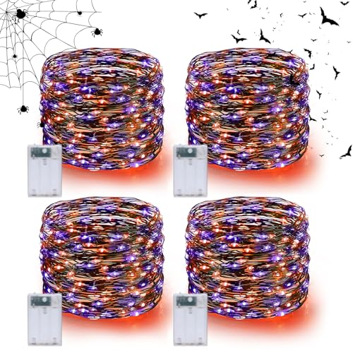Halloween-Lichterkette, 12 m, 100 LEDs, batteriebetrieben, Kupferdraht-Lichterkette für Innen- und Außenbereich, Party, Weihnachtsdekoration, Kamin, Heimdekoration (4 x 12 m) von JOPWUE