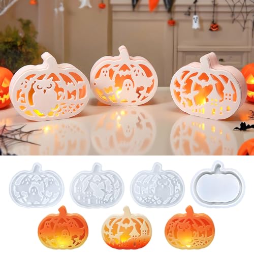 Halloween-Silikon-Kürbisform, beleuchtetes Epoxidharz mit Silikonmaterial, hohle Kürbislaternen zum Dekorieren von Bastelarbeiten, Weiß Halloween-Silikon-Kürbisform, beleuchtetes Epoxidharz mit Silikonmaterial, hohle Kürbislaternen zum Dekorieren von Bastelarbeiten, Weiß von JOPWUE