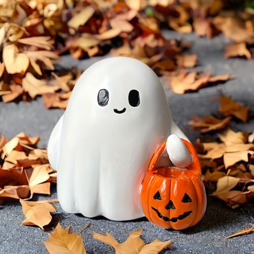 JOPWUE Halloween Deko Geist Kürbis Nachtlicht Geist Statue Harz Geist Skulptur Geist Nachtlicht Desktop Kreative Dekoration Geschenk Leuchtende Dekoration für Party (Weiß) von JOPWUE