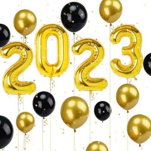 JORAKI Silvester Luftballons 2023, Ballon Zahl 2023, XXL 32" Zahlen Folienballon 2023 und 12" Latexballon, Silvester Deko 2023 Party Ballons Set für 2023 Abschluss Weihnachten Abschlussball Dekoration von JORAKI