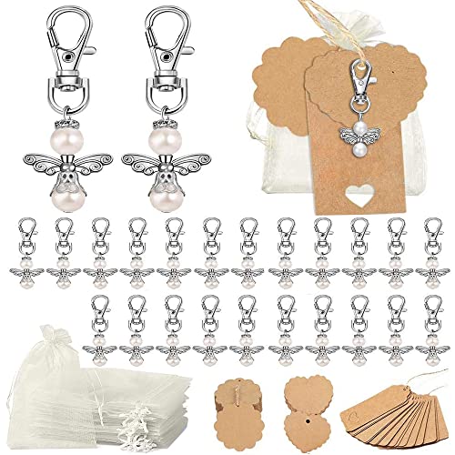 JORAKI Gastgeschenke Taufe, 61STK Gastgeschenk Hochzeit mit Engel Anhänger Organza Säckchen Kraftpapier Anhänger, Schutzengel Anhänger für Hochzeit Kommunion Konfirmation Taufe Gast Geschenk von JORAKI