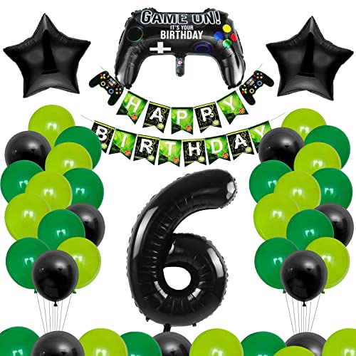 Videospiel Geburtstagsdeko 6 Jahr, Luftballon 6. Geburtstag Deko, 6. Geburtstag Dekoration, Riesen Folienballon Zahl 6, Gamepad Folienluftballon, Spiel Party Deko für Gamer, Jungen Geburtstag (6) von JORAKI