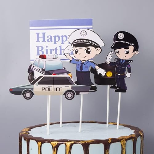 JORCEDI 6 x Tortenaufsätze mit Polizeiautohut, Happy Birthday, für Jubiläumsparty/Geburtstagsparty, Dekoration von JORCEDI