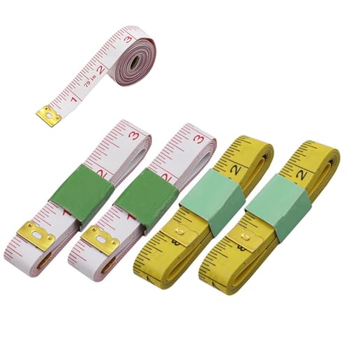 JOSSOIOJ Stoffbandmaß, weich, 200 cm, 4 Stück, weiches Boby-Maßband, Maßband, Maßstab, Schneidermaßband, Stoff-Nähband, Maßband (weiß + gelb, 1,5 x 200 cm) von JOSSOIOJ