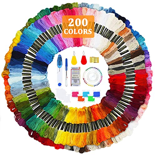 JOTOL Stickgarn,200 Farben Kreuzstich Fäden+Werkzeuge,Embroidery Threads Regenbogenfarbe,Wird für Kreuzstichfaden,Armbandfaden,Basteltwist,Kunsthandwerksdrehfaden von JOTOL