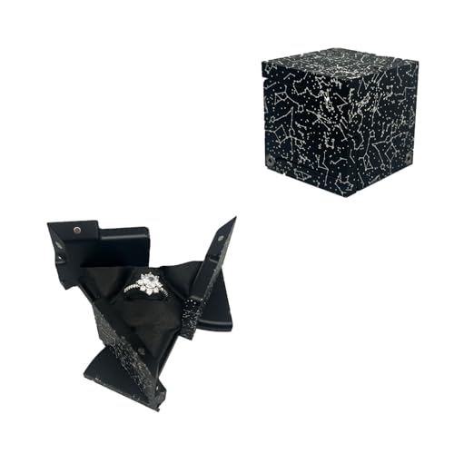 JOURINE Ringbox im mechanischen Stil mit einzelnem Schlitz, würfelförmige Schmuckschatulle aus Aluminiumlegierung, romantischer Eheringhalter für Antrag oder Jahrestag (Sternchen) von JOURINE