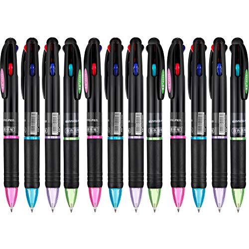12 Packung Retractable Kugelschreiber Multicolor Stifte 4 Farben Tinte (Schwarz, Blau, Rot und Grün) Gel Ink Kugelschreiber (12) von JOVITEC