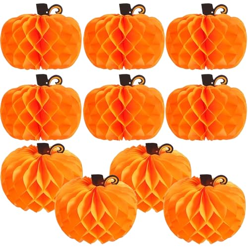 JOVITEC Papier-Kürbis-Waben-Mittelstücke, 3D-Tissue-Kürbisse, Papier-Hängedekoration, Halloween, Erntedankfest, Party, Geburtstag, Hochzeit, Zuhause, Partyzubehör, 10 Stück JOVITEC Papier-Kürbis-Waben-Mittelstücke, 3D-Tissue-Kürbisse, Papier-Hängedekoration, Halloween, Erntedankfest, Party, Geburtstag, Hochzeit, Zuhause, Partyzubehör, 10 Stück von JOVITEC