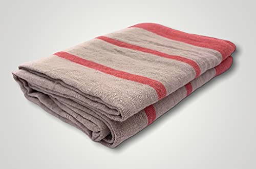 JOWOLLINA Leinen Tischdecke Allrounder Überwurf Provence (Stripe Natur-rot, 140x250 cm) von JOWOLLINA
