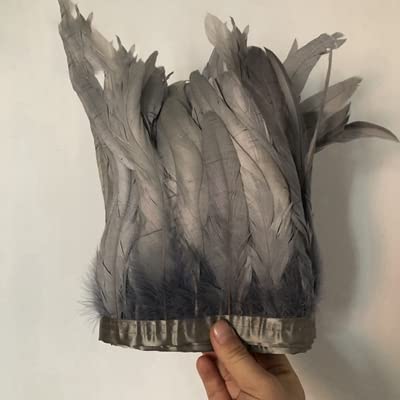 2M/ 17 Farben gefärbt Hühnerfederbesatz 15-20cm Schwanzfederbänder Hühnerfederbesatz-grau von JOYDREAMDESIGN
