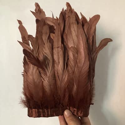 2M/ 17 Farben gefärbte Hühnerfederbesatz 15-20cm Schwanzfederbänder Hühnerfederbesatz-braun von JOYDREAMDESIGN