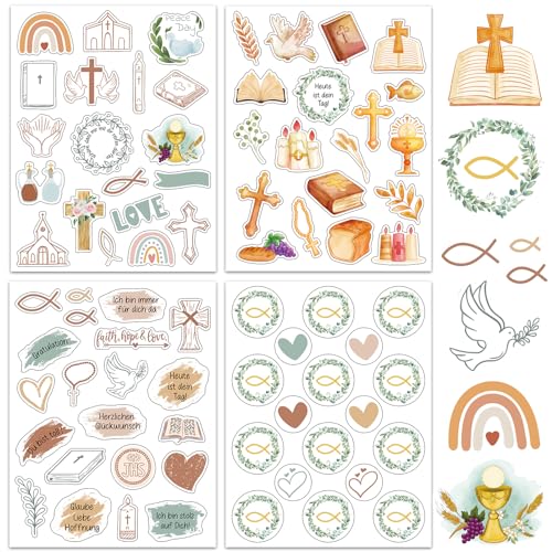 16 Bögen Sticker Kinder Aufkleber Set - ideal zum Kommunion, Konfirmation, Taufe - Stickerbögen für Gästebuch Fotoalbum - für Mädchen und Junge von JOYEASE