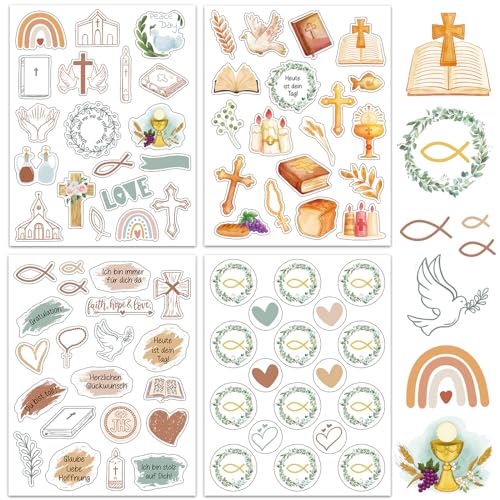 16 Bögen Sticker Kinder Aufkleber Set - ideal zum Kommunion, Konfirmation, Taufe - Stickerbögen für Gästebuch Fotoalbum - für Mädchen und Junge von JOYEASE