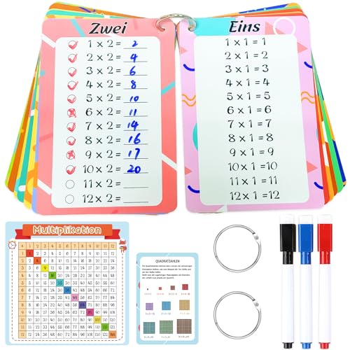 1x1 Lernkarten, Einmaleins 1x1 Lernen Spiel, 15 Lernkarten für Kinder inkl. Lernhilfen und Übungen, Abwischbar Ohne zu Schmieren und Ohne Farbrückstände 1x1 Lernkarten, Einmaleins 1x1 Lernen Spiel, 15 Lernkarten für Kinder inkl. Lernhilfen und Übungen, Abwischbar Ohne zu Schmieren und Ohne Farbrückstände von JOYEASE