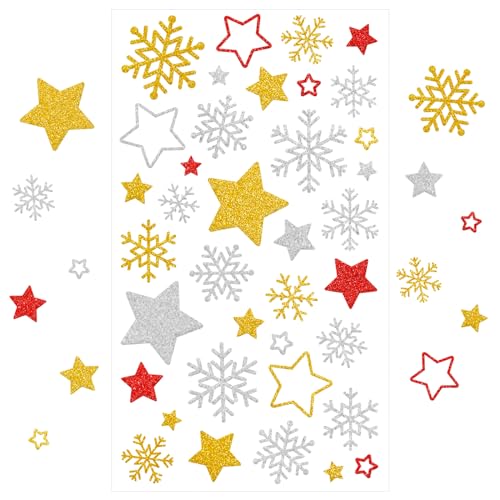 296 Stück Weihnachtssticker Selbstklebend, Glitzer Weihnachten Sticker Schneeflocken Sterne Aufkleber zum Basteln, Weihnachtsaufkleber für Karten Geschenke Adventskalender Weihnachtsdeko von JOYEASE