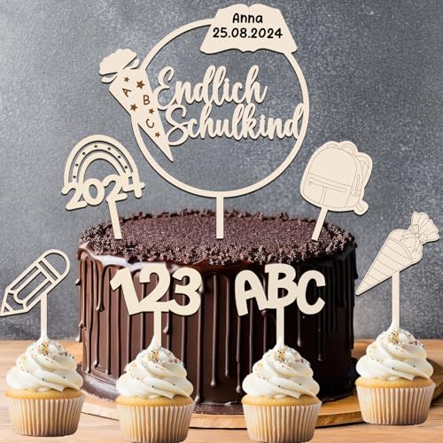 7 STK Endlich Schulkind 2024 Tortendeko Einschulung aus Holz, Cake Topper Kuchendeko Schulanfang, Schultüte ABC 123 Kuchen Deko Torte Einschulung für Mädchen Junge 7 STK Endlich Schulkind 2024 Tortendeko Einschulung aus Holz, Cake Topper Kuchendeko Schulanfang, Schultüte ABC 123 Kuchen Deko Torte Einschulung für Mädchen Junge von JOYEASE