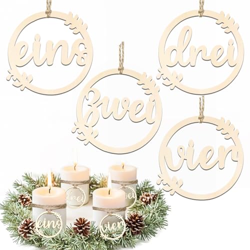 Adventskranz Zahlen 1-4 für Kerzen & Kerzenhalter, Adventskranz Holz Nummern Schriftzug Holzanhänger für Advent Kerzen Deko Adventskranz Zahlen 1-4 für Kerzen & Kerzenhalter, Adventskranz Holz Nummern Schriftzug Holzanhänger für Advent Kerzen Deko von JOYEASE