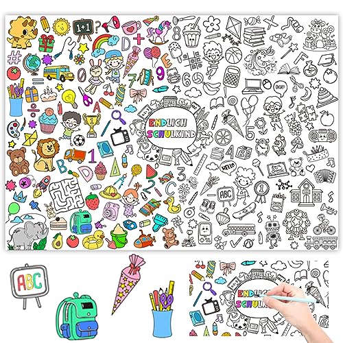 Ausmal Tischdecke Einschulung, Papier Ausmaltischdecke Schulanfang Schultüte Tiere Motiven, Schulanfang Geschenke für die Schultüte Füllung Mädchen Jungen Ausmal Tischdecke Einschulung, Papier Ausmaltischdecke Schulanfang Schultüte Tiere Motiven, Schulanfang Geschenke für die Schultüte Füllung Mädchen Jungen von JOYEASE
