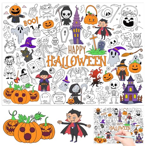 Ausmaltischdecke Halloween, Tischdecke zum Ausmalen Kinder 118 x 85cm, Papiertischdecke Halloween Basteln Geschenke Kinder Deko Party Spiele Ausmaltischdecke Halloween, Tischdecke zum Ausmalen Kinder 118 x 85cm, Papiertischdecke Halloween Basteln Geschenke Kinder Deko Party Spiele von JOYEASE