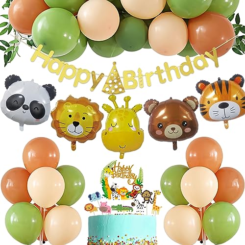 Waldtiere Geburtstag Deko, Dschungel Geburtstag Dekoration, Kindergeburtstag Deko mit Safari Ballons Banner Tortendeko, Safari Geburtstagsdeko für Junge Mädchen von JOYEASE