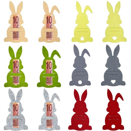 Ostern Geldgeschenke mit 12 Bunte Osterhasen aus Filz, Kleine Ostergeschenke Erwachsene Kinder, Lustige Osterdeko zum Verschenken für Geld von JOYEASE
