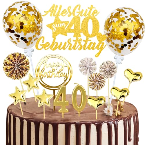 Tortendeko 40 Geburtstag Männer Frauen, 20 Stück Gold Kuchendeko Cake Topper 40. Geburtstag Deko, Glitzer Alles Gute zum 40 Geburtstag mit Geburtstagskerzen Konfetti Luftballons Papierfächer Tortendeko 40 Geburtstag Männer Frauen, 20 Stück Gold Kuchendeko Cake Topper 40. Geburtstag Deko, Glitzer Alles Gute zum 40 Geburtstag mit Geburtstagskerzen Konfetti Luftballons Papierfächer von JOYEASE