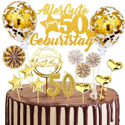 Tortendeko 50. Geburtstag Mann Frau, 20 Stück Gold Kuchendeko Cake Topper 50 Geburtstag Deko, Glitzer Alles Gute zum 50 Geburtstag mit Geburtstagskerzen Konfetti Luftballons Papierfächer Tortendeko 50. Geburtstag Mann Frau, 20 Stück Gold Kuchendeko Cake Topper 50 Geburtstag Deko, Glitzer Alles Gute zum 50 Geburtstag mit Geburtstagskerzen Konfetti Luftballons Papierfächer von JOYEASE