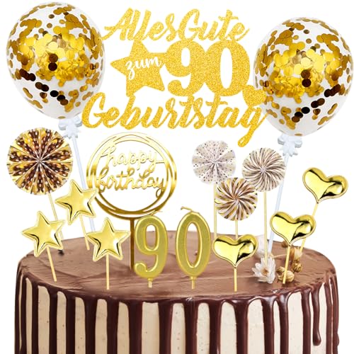 Tortendeko 90. Geburtstag Frau Mann, 20 Stück Gold Kuchendeko Cake Topper 90 Geburtstag Deko, Glitzer Alles Gute zum 90 Geburtstag mit Geburtstagskerzen Konfetti Luftballons Papierfächer Tortendeko 90. Geburtstag Frau Mann, 20 Stück Gold Kuchendeko Cake Topper 90 Geburtstag Deko, Glitzer Alles Gute zum 90 Geburtstag mit Geburtstagskerzen Konfetti Luftballons Papierfächer von JOYEASE