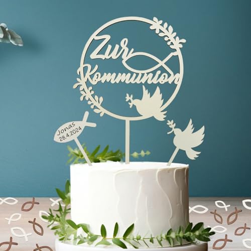 Tortendeko Kommunion - 3 Stück Cake Topper + 48 Stück Holz Fische Streudeko Tischdeko, Kuchen Deko Torte Tortenstecker Set für Erstkommunion Junge Mädchen Tortendeko Kommunion - 3 Stück Cake Topper + 48 Stück Holz Fische Streudeko Tischdeko, Kuchen Deko Torte Tortenstecker Set für Erstkommunion Junge Mädchen von JOYEASE